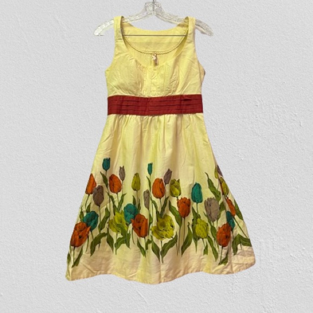 Maeve by Anthropologie: Floral Yellow Midi Dress. Size 2.